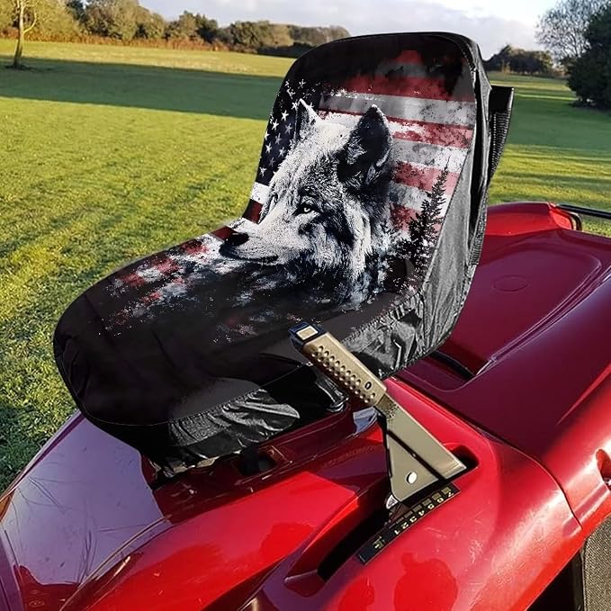Lawn Mower Seat Cover Craftsman, American Flag Wolf Print Comfort Tractors Seat Cushion Tractor Decor Tractor Accessories for Men Women