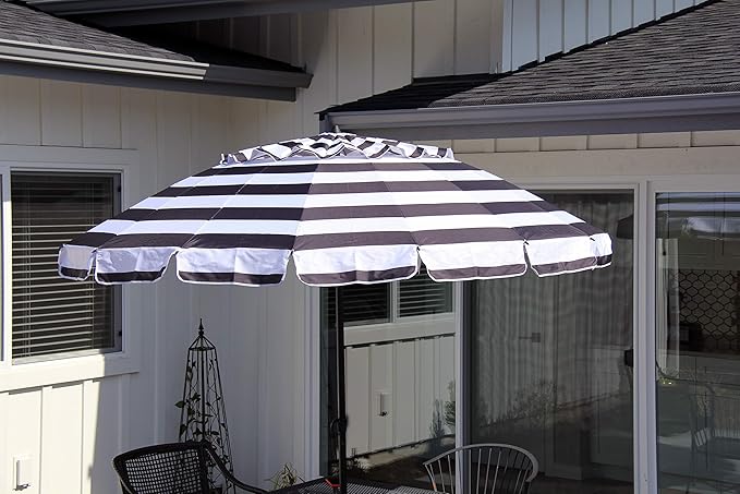 Heininger DestinationGear Deluxe 8 ft Black and White Stripe Patio and Beach Umbrella
