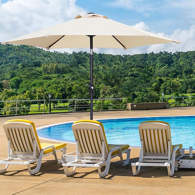 GDY 7.5FT Patio Umbrella Outdoor Table Umbrella,Market Umbrella with Push Button Tilt and Crank for Garden, Lawn, Deck, Backyard & Pool (Beige)
