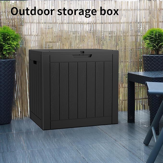 Deck Box Large Outdoor Storage for Patio Furniture,Outdoor Cushions,Garden Tools and Pool Supplies,Waterproof,Resin,Lockable (Black, 30 Gallon)
