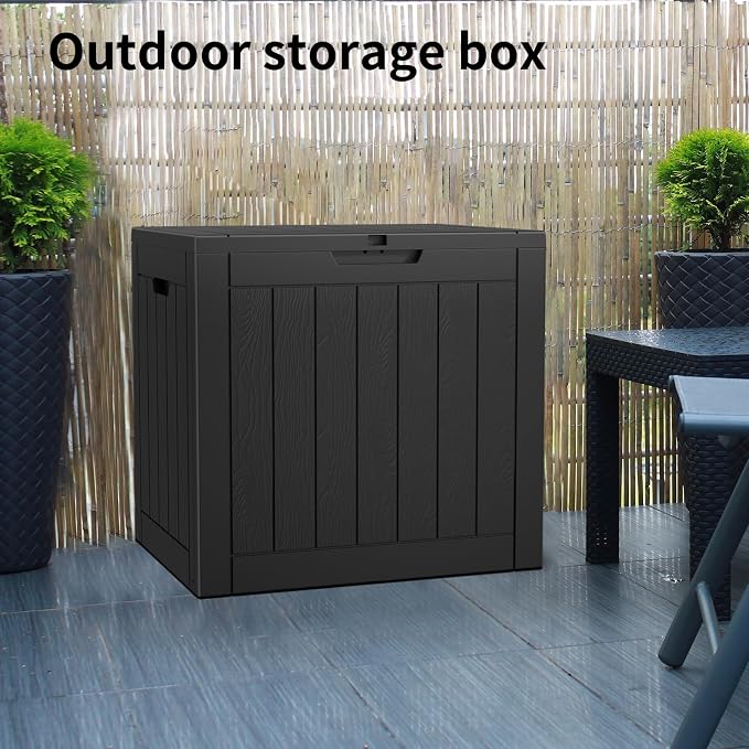EasyUp 31Gallon Outdoor Deck Box Waterproof,Indoor and Outdoor Storage Box,Resin Storage Bin for Patio Furniture Cushions Garden Tools,UV Resistant（Black）