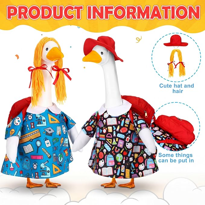 Abbylike 2 Set Back to School Porch Goose Outfit Student Goose Clothes with School Bag Fits 23'' Cement for Classroom Yard Patio Lawn Garden Pathway Statue Decoration