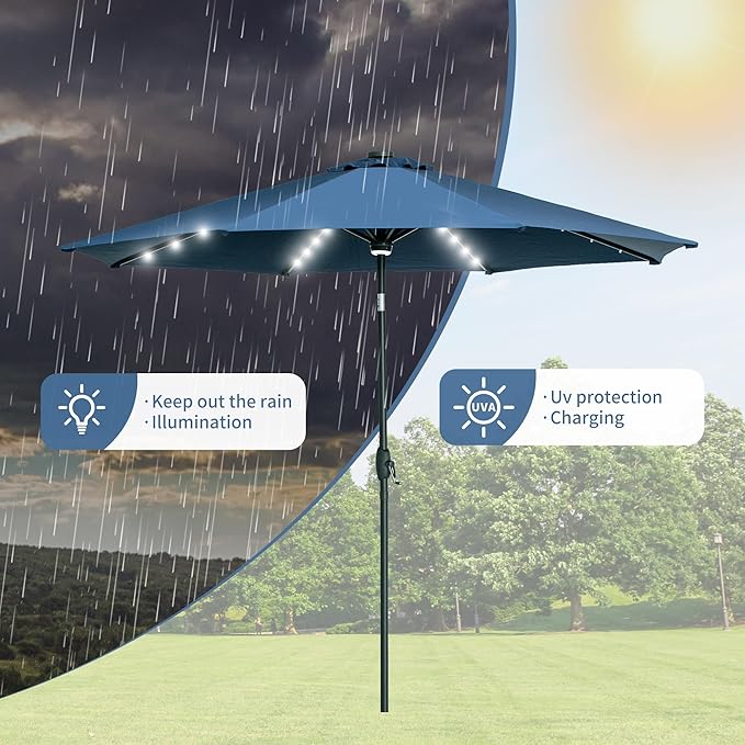 GDY 10Ft Patio Umbrella, Table Umbrella with 40 LED Lights, Outdoor Umbrellas for Patio, with Tilt and Crank, Center Light, for Garden, Deck, Backyard, Pool, and Beach.