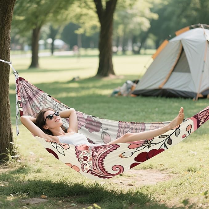 Floral Paisley Hammocks for Camping with Portabl Carry Bag Portable Hammock Indoor Outdoor Patio