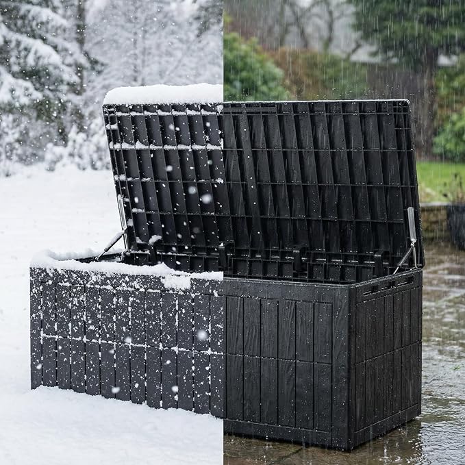 Outdoor Storage Box, 220 Gallon Lockable Resin Large Deck Box, Large Storage for Patio Furniture, Toys, Garden Tools, Sports Equipment, Black