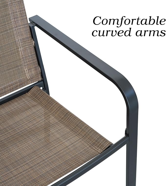 Anmutig 5-Piece Outdoor Patio Dining Set 37-Inch Square Glass Table with 4 Stackable Chairs for Lawn Backyard and Deck, Brown