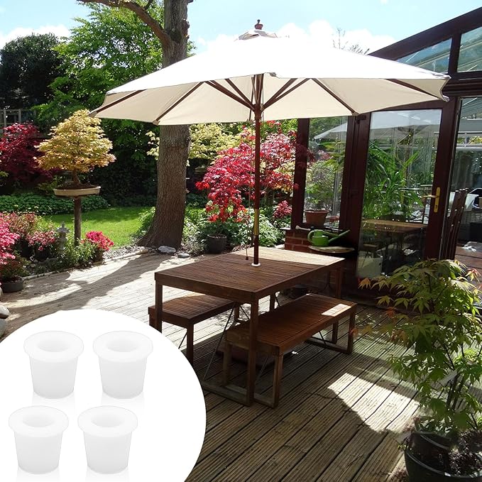 4Pcs Patio Table Umbrella Hole Ring Plug, Silicone Pool Umbrella Sleeve Stabilizer Cone Wedge, Umbrella Table Ring Hole Insert for 1.5 Inch Pool Umbrella Adapter or 2-2.5 Inch Table Hole (White)