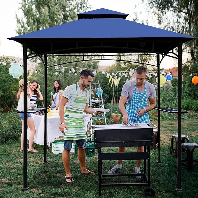 Grill Gazebo Replacement Canopy Top - Wonwon 5x8 Gazebo Roof Double Tiered Outdoor BBQ Roof Cover Grill Shelter Only Fit for Model L-GG001PST-F (Blue)