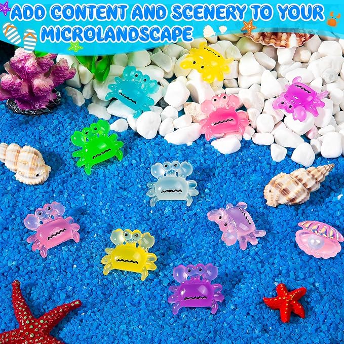 63PCS Luminous Mini Resin Crabs Figurines Cute Tiny Miniature Crabs | 7 Colors Cute Crab Figurines Glow in The Dark, Micro Moss Landscape, Dollhouse, Pots, DIY Crafts, Hidden Game