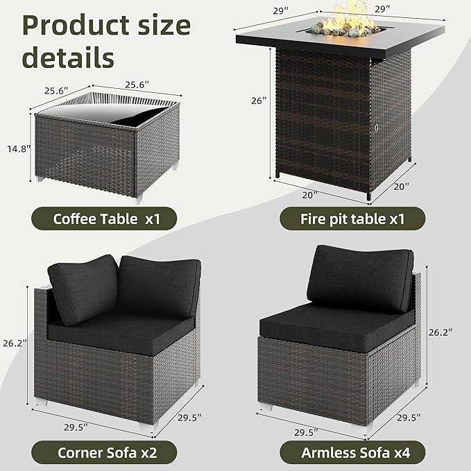 Patio Furniture Set All-Weather Outdoor Sectional Patio Furniture Set Including 7-Seated Sofa, for Any Patio,Black