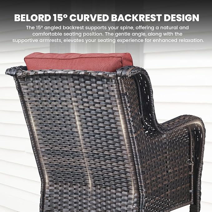 Belord Outdoor Wicker Furniture 5 Pieces Patio Furniture Set Patio Chairs with Ottomans and Side Table Conversation Set for Porch Garden Deck Balcony Poolside