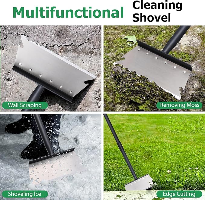 Pragmatist Garden Shovel, Ice Scraper, Multifunctional Cleaning Shovel with 59" Adjustable Handle Heavy Duty Garden Tool for Lawn Edging, Scraping, Weed and Ice Removal