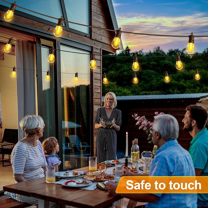 Outdoor String Lights Patio LED - Light Outside Waterproof S14 Porch Lighting Edison Plastic Bulb Pergola Hanging Balcony Connectable Backyard Yard Gazebo Party Garden Bistro 30M 100FT