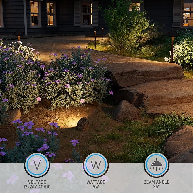 LEONLITE 5CCT LED Rock Lights Outdoor, 5W Low Voltage Landscape Spot Light for Garden, Yard, Decorative Stone Light, 12-24V AC/DC, CRI90, 200lm, IP65 Waterproof, Triangle, Yellow, Pack of 2