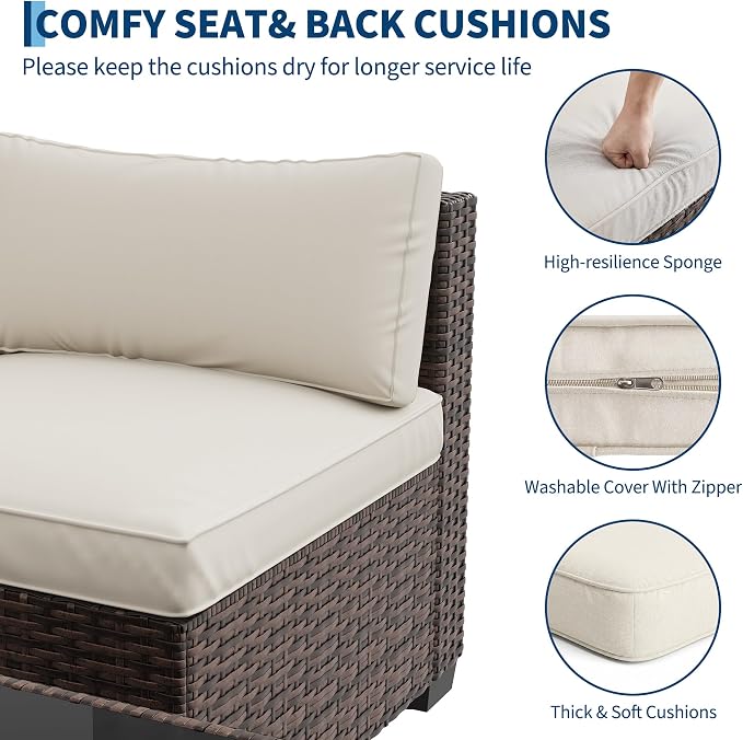 Litake 7 Piece Patio Furniture Sets, Iron Frame with Gradient Wicker, Soft Cushions, Modular Outdoor Conversation Furniture for Garden, Backyard & Patio