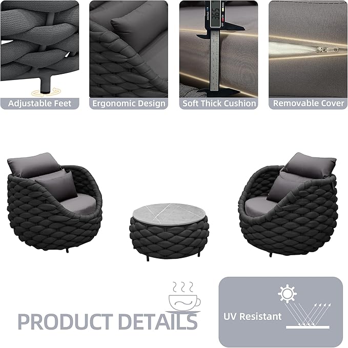 TWT 5-Piece Aluminum Patio Furniture Set, Outdoor Armchairs with Coffee Table, Metal Sofa Set for Deck, Porch, Balcony, Indoor, Dark Grey