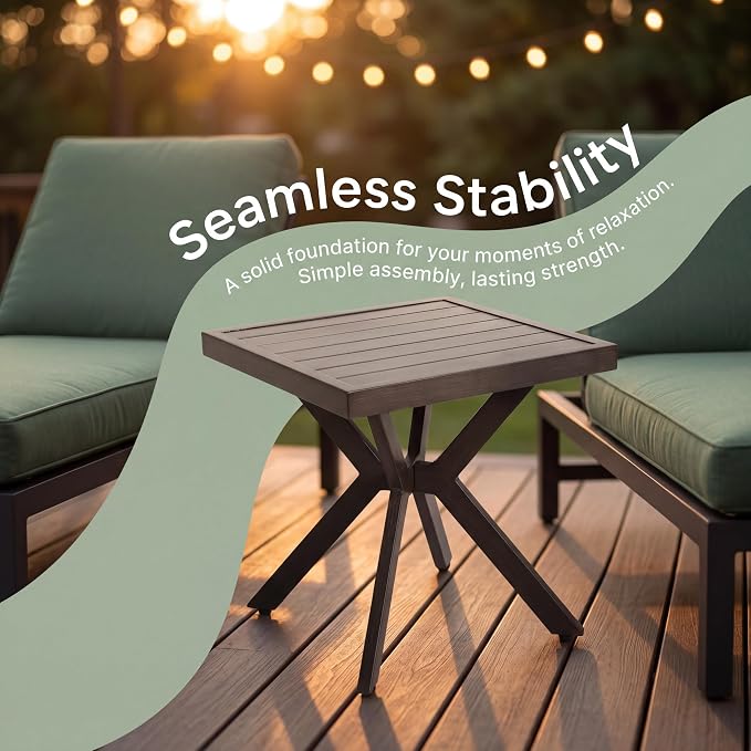 Outdoor Side Table, Aluminum Outdoor Side Table, Patio End Table with Rust-Resistant Frame for Poolside Garden Balcony Lounge Chairs, Grey
