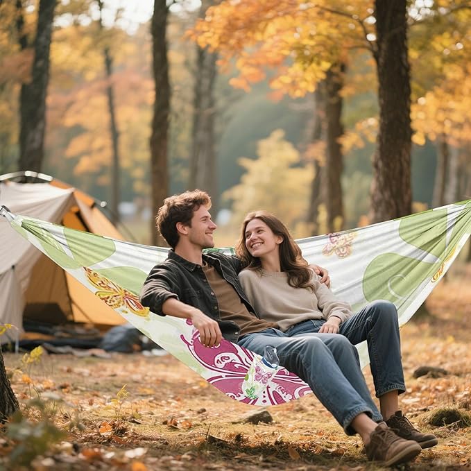 St. Patrick Green Boho Butterfly 330lb Capacity Camping Hammock with Portabl Carry Bag Fabric Hammock for Camping Travel Accessories amacas para patios con Base de adultos