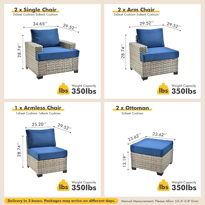 7 Pcs Outdoor Sectional Patio Furniture Set with Ottomans - All Weather Wicker Modular L Shaped Outside Sectional Couch,Patio Seating Outdoor Conversation Sets for Deck Yard Garden,Navy Blue