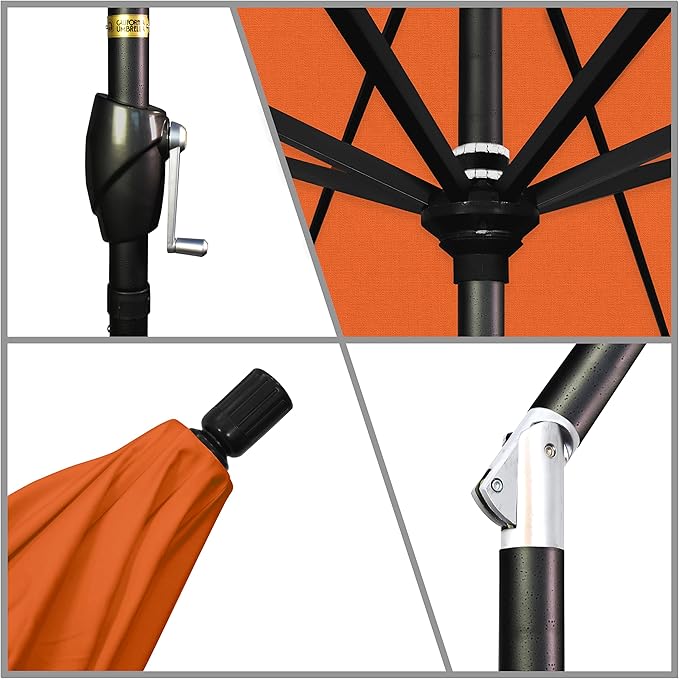 California Umbrella 9' Round Aluminum Market Umbrella, Crank Lift, Push Button Tilt, Black Pole, Pacifica