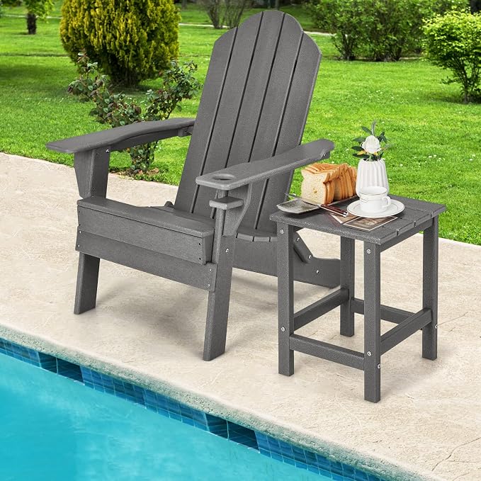 Tangkula Square Outdoor Side Table, Weather Resistant HDPE Adirondack Table, Outdoor Chairside End Tables for Lawn Garden Balcony, Easy Assembly, Patio Side Table, 14 x 14 x 18.5 Inch (1, Gray)
