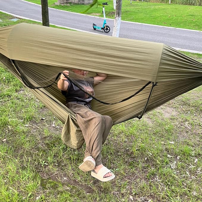 Quick Setup Hammock Including Netting and Canopy Perfect for Backyard or Holiday Sun Shelter Hammock