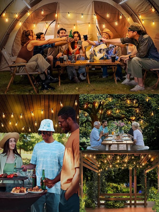 Svater Outdoor String Lights LED 50 FT, LED Patio Light Waterproof IP65 | Dimmable S14 E12 Shatterproof Bulbs,Hanging Lighting for Bistro Cafe Porch Outside Party, ETL-Listed, Warm White