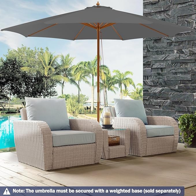 Giantex 10FT Patio Umbrella, Outdoor Table Market Umbrella with 8 Bamboo Ribs, Pulley Lift and Ventilation Hole, Outdoor Sunshade Umbrella for Poolside Backyard Beach