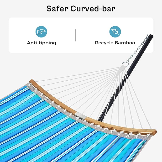 SUPERJARE Hammock with Stand, 2 Person Heavy Duty Hammock with Padded Cotton, Detachable Pillow & Strong Curved-Bar & Portable Carrying Bag, Perfect for Outdoor & Indoor, Aqua Blue