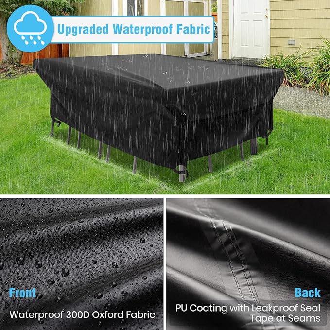 Velway Patio Furniture Cover Outdoor, Waterproof Rectangular Patio Table Chair Set Cover, 98"Lx78"Wx28"H, All Weather Oxford Tear-Resistant Sectional Sofa Set Covers with Windproof Design, Black