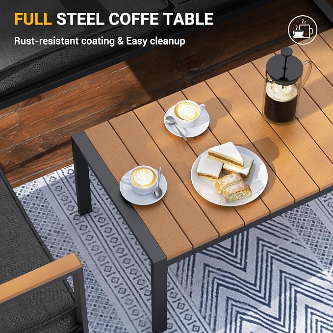 UDPATIO Metal Outdoor Patio Furniture Set, Modern Outdoor Conversation Sets w/Coffee Table, Outside Furniture with Thick, Washable and High-Resiliency Sponge Cushions, Deep Grey, 4 PCS