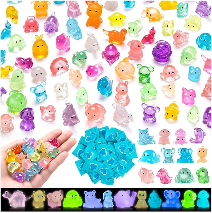 100 Pcs Mini Glow in The Dark Resin Animal Blind Bags | DIY Ornaments, Micro Landscape Decor, Fairy Garden Decor, Dollhouse Accessories