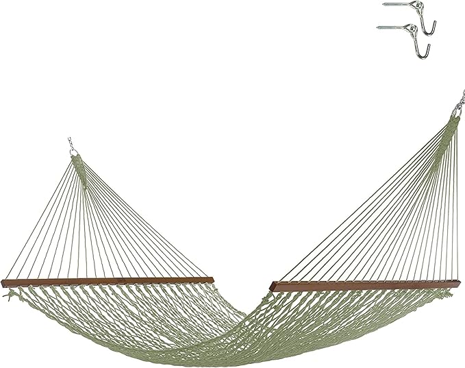 Nags Head Hammocks Admiral Meadow DuraCord Rope Hammock – 13 ft. x 60 in., 2-Person, 450 lb Capacity, Cumaru Spreader Bar, Free Chains & Tree Hooks, Handcrafted in The USA