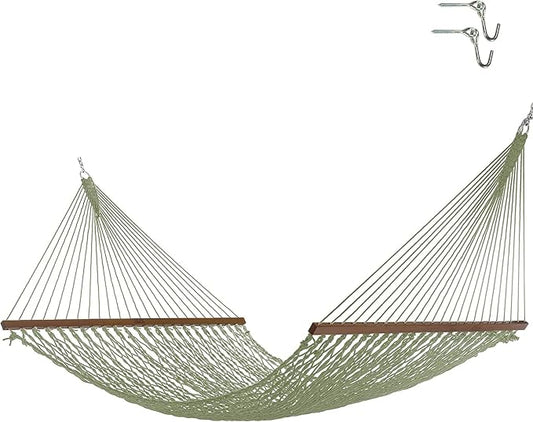 Nags Head Hammocks Admiral Meadow DuraCord Rope Hammock – 13 ft. x 60 in., 2-Person, 450 lb Capacity, Cumaru Spreader Bar, Free Chains & Tree Hooks, Handcrafted in The USA