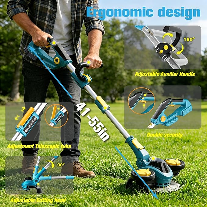 Electric Weed Wacker Compatible with DEWALT 20V MAX Battery, Electric Weed Cordless Eater with 4 Types Blades, Brushless Brush Cutter/Lawn Edger/Mower/Grass Trimmer for Yard Garden(No Battery)