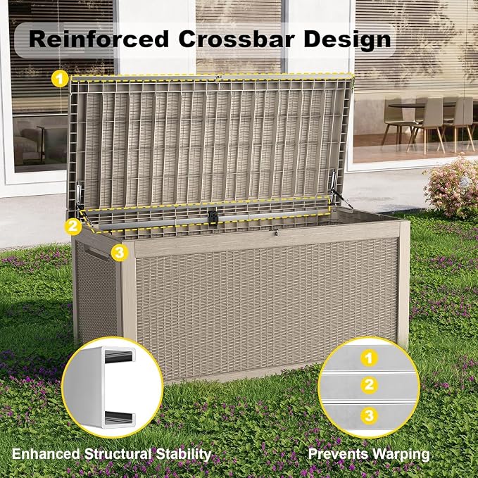320 Gallon Outdoor Storage Box,Large Waterproof UV Resistant Deck Box,Lockable Storage Container for Patio Furniture Cushions Garden Tools and Pool Accessories(Gray，320 Gallon)