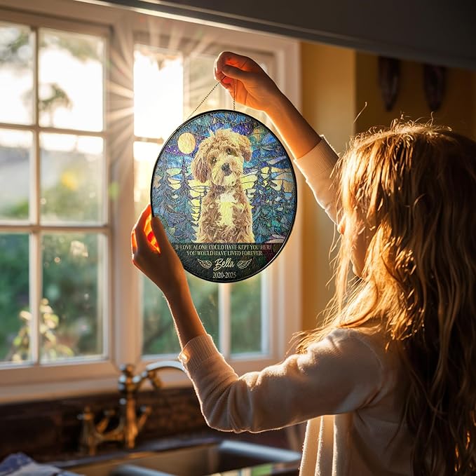 Personalized Pet Memorial Gifts for Dogs and Cats – Custom Pet Suncatcher Keepsake – Loss of Pet Sympathy Gift – Stained Glass Dog Memorial Ornament – Pet Remembrance Gift