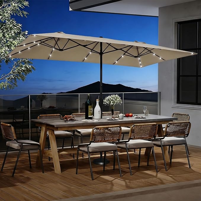 15×15ft Outdoor Patio Umbrella, Double Sided Market Rectangle Umbrella with Crank Handle, Large Sun Shade for Outside Deck, Backyard, Garden