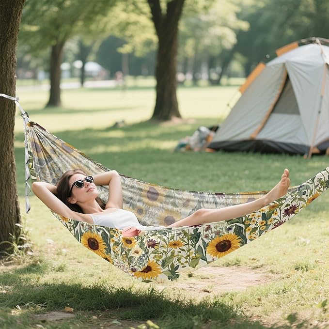 Camping Hammock Outdoor Hammocks for Outside Sunflowers Grass Beach Trees Portable Lightweight with Pockets Tree Straps Indoor