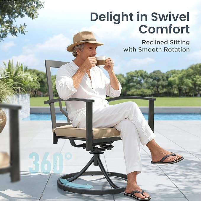PHI VILLA 9 Pieces Outdoor Dining Set for 8, 83" Rectangular Black Wrought Iron Table with Umbrella Hole & Swivel Metal Steel Chairs, Outside Furniture Set for Patio, Porch, Deck, Backyard