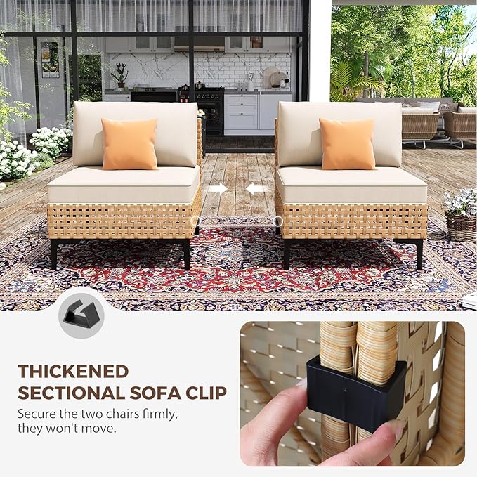 Outdoor Sectional 5 Piece Patio Furniture Set Free Combination Outdoor Couch with Thick Cushion All Weather Wicker Patio Conversation Sets for Backyard, Deck, Poolside