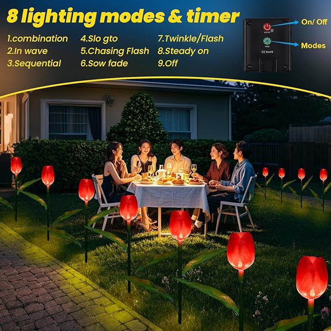 Solar Garden Lights Outdoor - Upgraded Brighter Tulip Lights with 6Pack Realistic Solar Flower,IP65 Waterproof Outdoor Garden Decor for Yard Lawn Pathway,Gift for Mom Women,Red