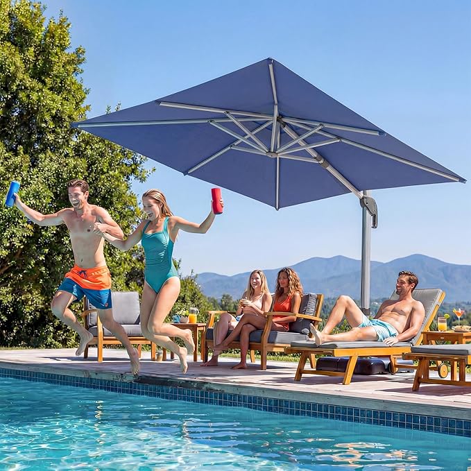 LAUSAINT HOME 11FT Square Cantilever Patio Umbrella, 360° Rotation Offset Umbrella with Aluminum Frame, Large Outdoor Sun Shade for Backyard, Pool, Deck, Lawn(Blue)