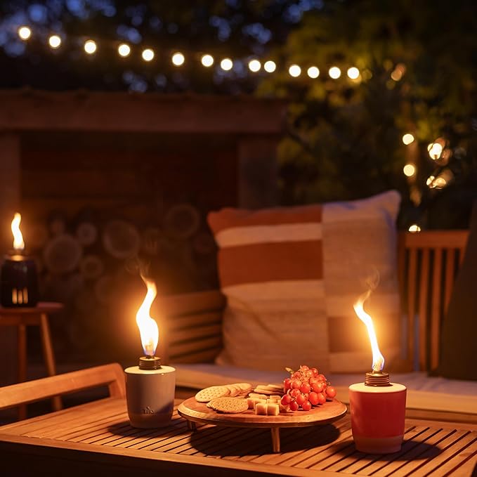 TIKI Sunset Sands Outdoor Table Torch, Decorative Outdoor TIKI Torches for Patio and Backyard, Orange, Blue, and Pink, 6 in, Pack of 3, 1124122