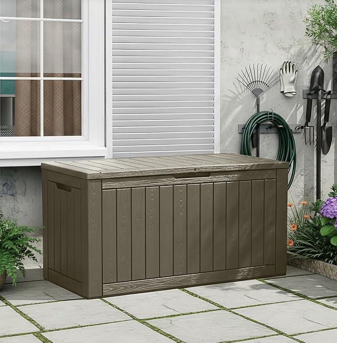KAMABOKO 110 Gallon Waterproof Large Resin Deck Box, Lockable Large Outdoor Storage Box Indoor Outdoor Storage Container for Patio Cushions, Gardening Tools, Pool Supplies, Grey