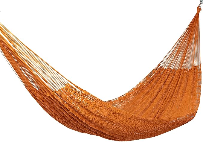 NOVICA Bright Orange Hand Woven Cotton Mayan 1 Person Rope Hammock with Hanging Accessories, 'Mango Paradise' (Single)