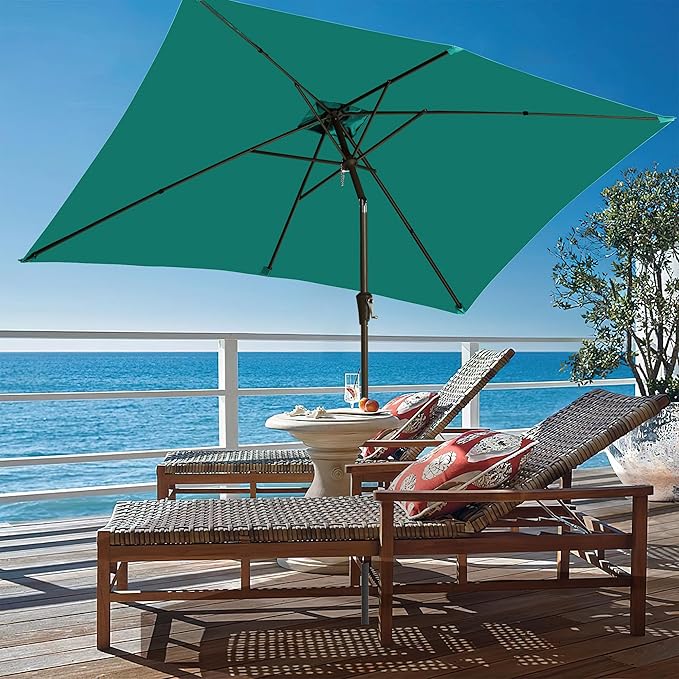 Ayge 6.5x10FT Rectangular Patio Umbrella Outdoor Table Umbrella w/Push Button Tilt & Crank Rectangle Market Umbrella UV Protection for Garden,Deck,Lawn,Yard & Pool,Turquoise