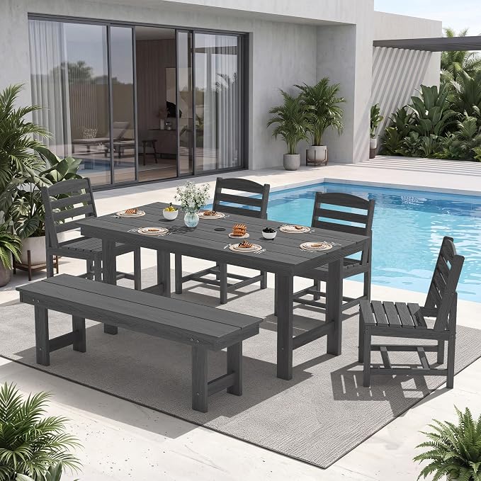 KINGYES Patio Armless Dinning Chairs Set of 2, HDPE All-Weather Outdoor Patio Chairs for Garden Backyard, Gray