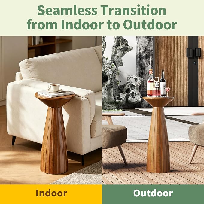 Metal Outdoor Side Table, Steel Round Accent Table, Small End Table Patio Furniture, for Garden, Pool, Yard, Balcony, Living Room, Deck, Weather Resistant, No Assembly (Brown Patio End Table)