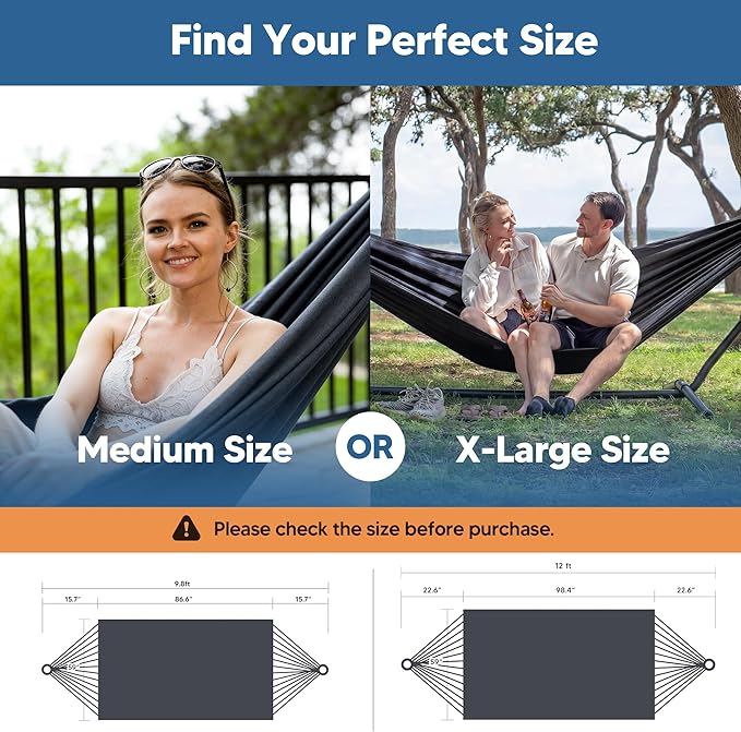 SUNCREAT Hammocks Outdoor Camping Double Hammock, Extra Large 2 Person Hammock for Camping, Dark Gray